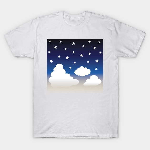 Clouds | Stars | Gradient | White Blue Yellow | Dark T-Shirt by Wintre2